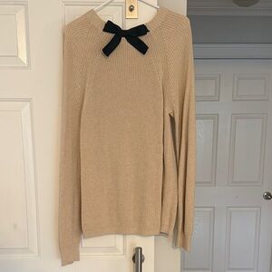 J. Crew Beige Crewneck Sweater with Black Bow